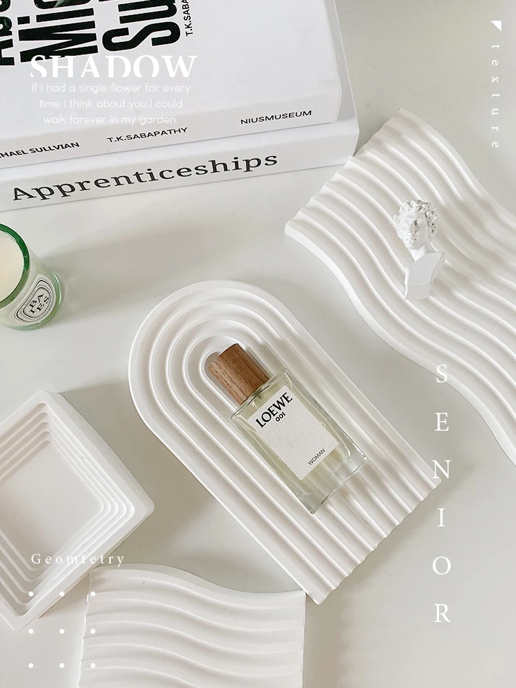 Bandeja de almacenamiento blanca con textura de onda, accesorios para fotos, artículos pequeños, adornos de Perfume, accesorios para Sesión de comida, Fondo de fotografía