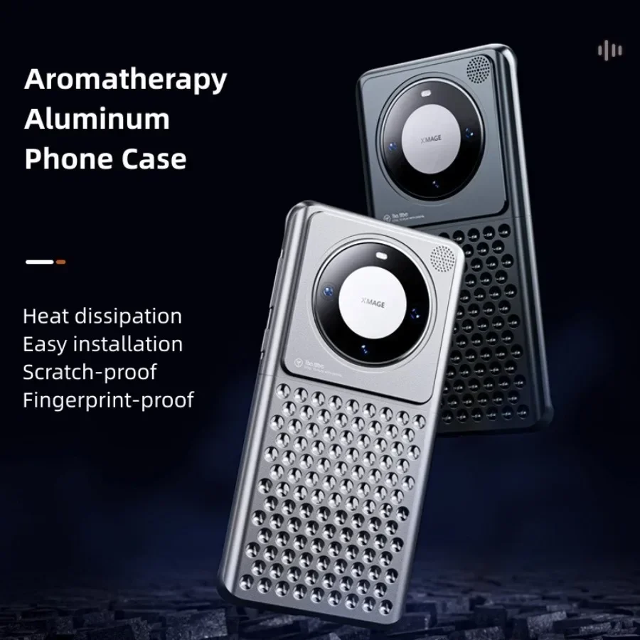 

Aluminum Alloy Phone Case with Metal Cooling Hollow Fragrance Rimless Shockproof Cover and Aromatherapy for Huawei Mate 60 Pro