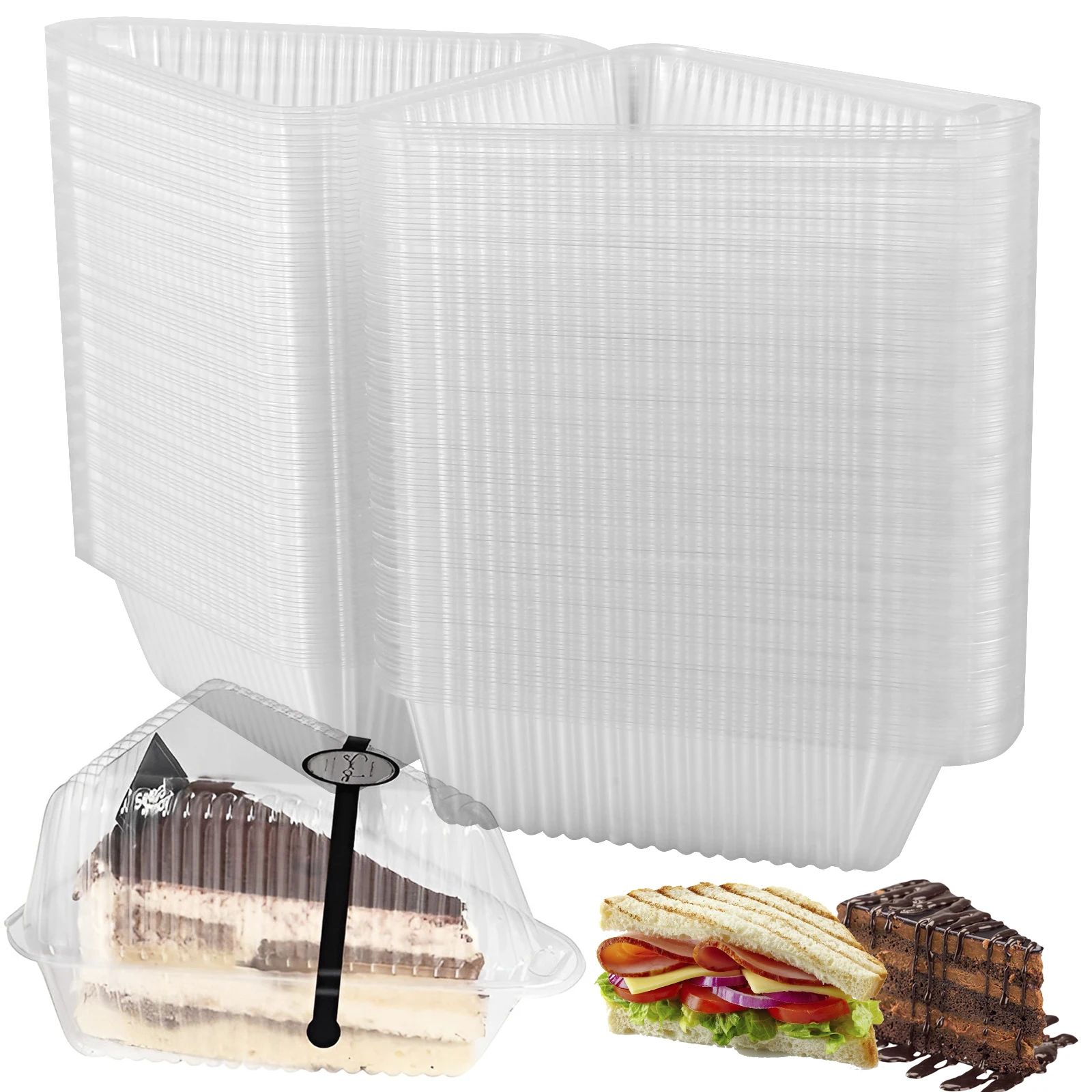 300/100Pcs Cake Slice Container Clear Triangle Dessert Box Reusable Food Packing Box Stackable Sandwich Holder for Fruit Cake image 3