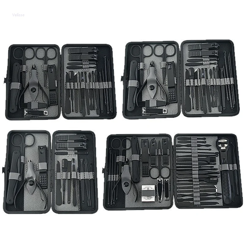 36 Piece Stainless Steel Nail Clipper Set Black Manicure Pedicure Tool Kit Nail Cutter Cuticle Scissors Grooming Gift Box Set