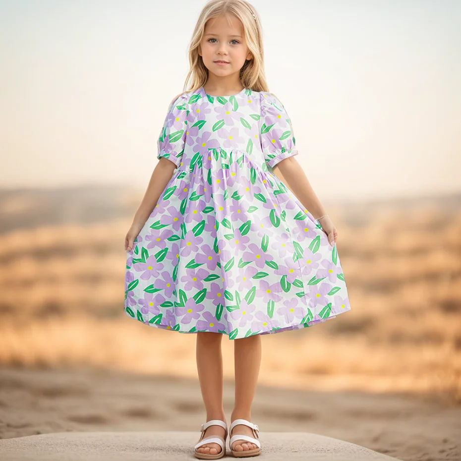 Dress Girl Floral Pattern Girls Dresses Summer Children Dresses Casual Style Costume Girl 6 8 10 12 14