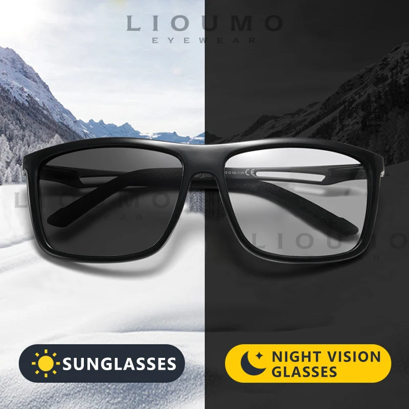 LIOUMO Classic Photochromic Polarized Sunglasses Men Women Square Frame Chameleon Glasses For Driving Unisex gafas sol hombre