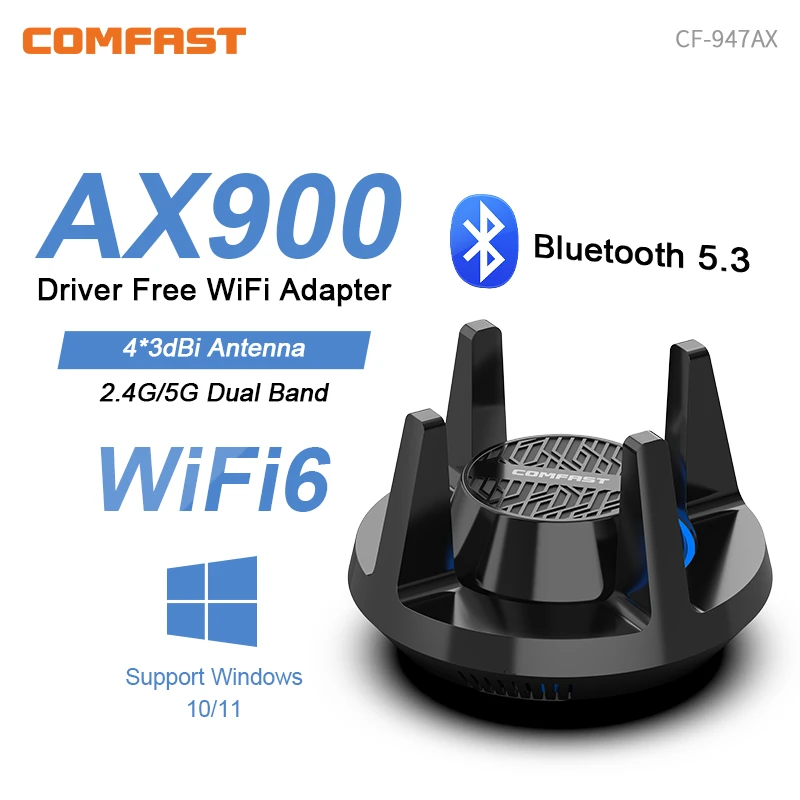 Comfast WiFi 6 USB Adapter 2.4G 5GHz AX900 BT5.3 Dongle Bluetooth Wireless Adaptador Free Drive Wi-fi Receiver for PC Win 10/11