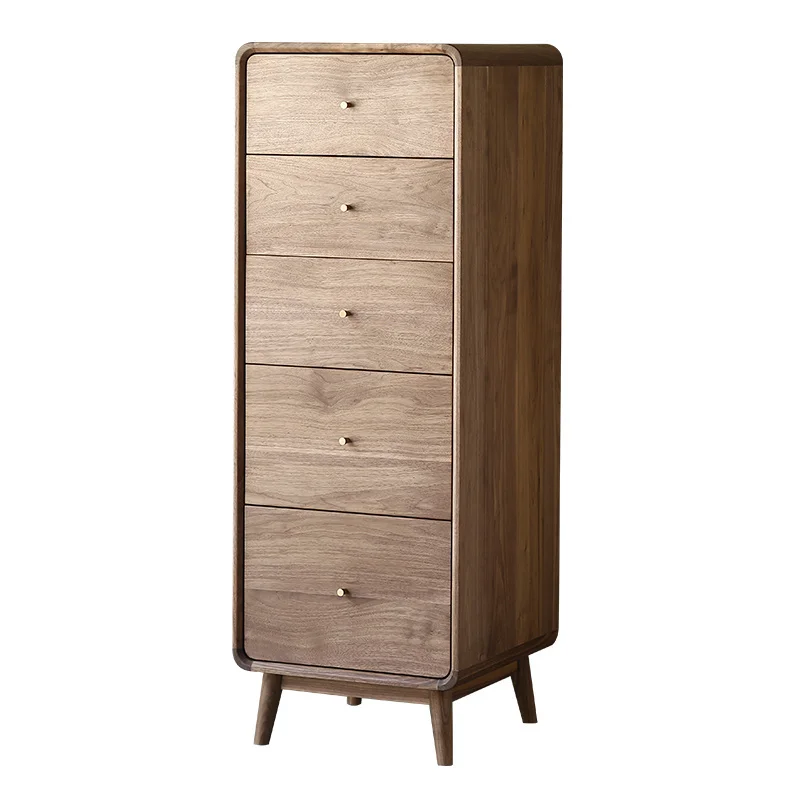 

Nordic Solid Wood Chest of Drawers Minimalist Japanese Style Side Cabinet Storage Black Walnut Storage