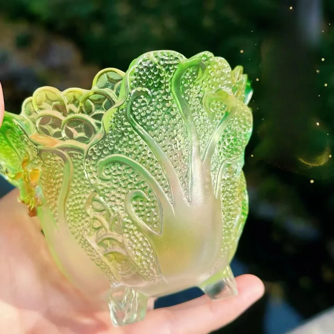 Gradual change ancient glazed cabbage Baicai Xiaoshui square butterfly lucky cup tea set gifts handicrafts