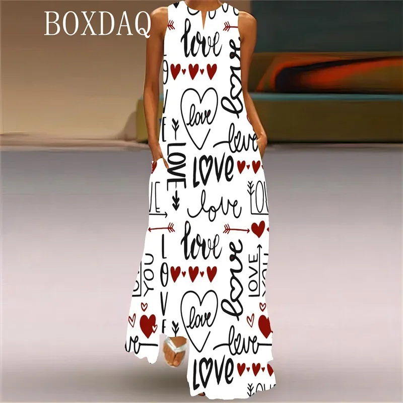 Trendy Lipstick High Heels 3D Printed Long Women Dress Elegant Spring Summer Sleeveless V-neck Sexy Tank Maxi Dress Ladies Robe