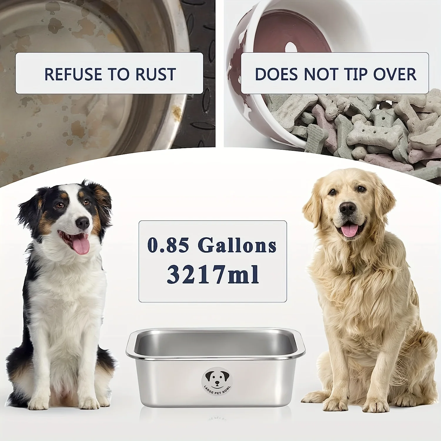 Dog Bowl For Large Dogs, High Capacity Metal Dog Food Bowls, Large Capacity: The stainless steel metal dog bowl