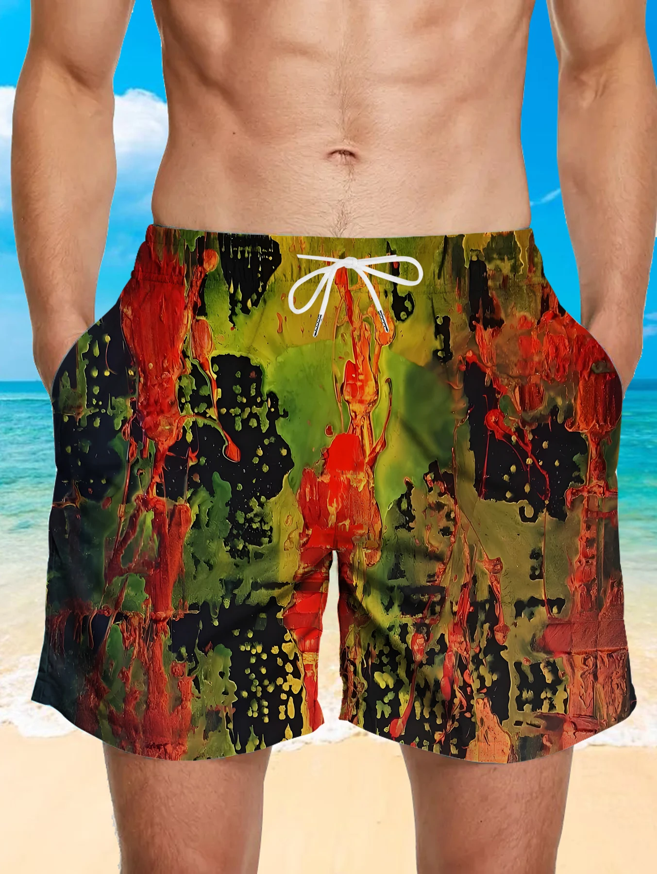 Seaside Vacation Men Beach Shorts Full Digital Print High Elastic Quick Dry Trunks