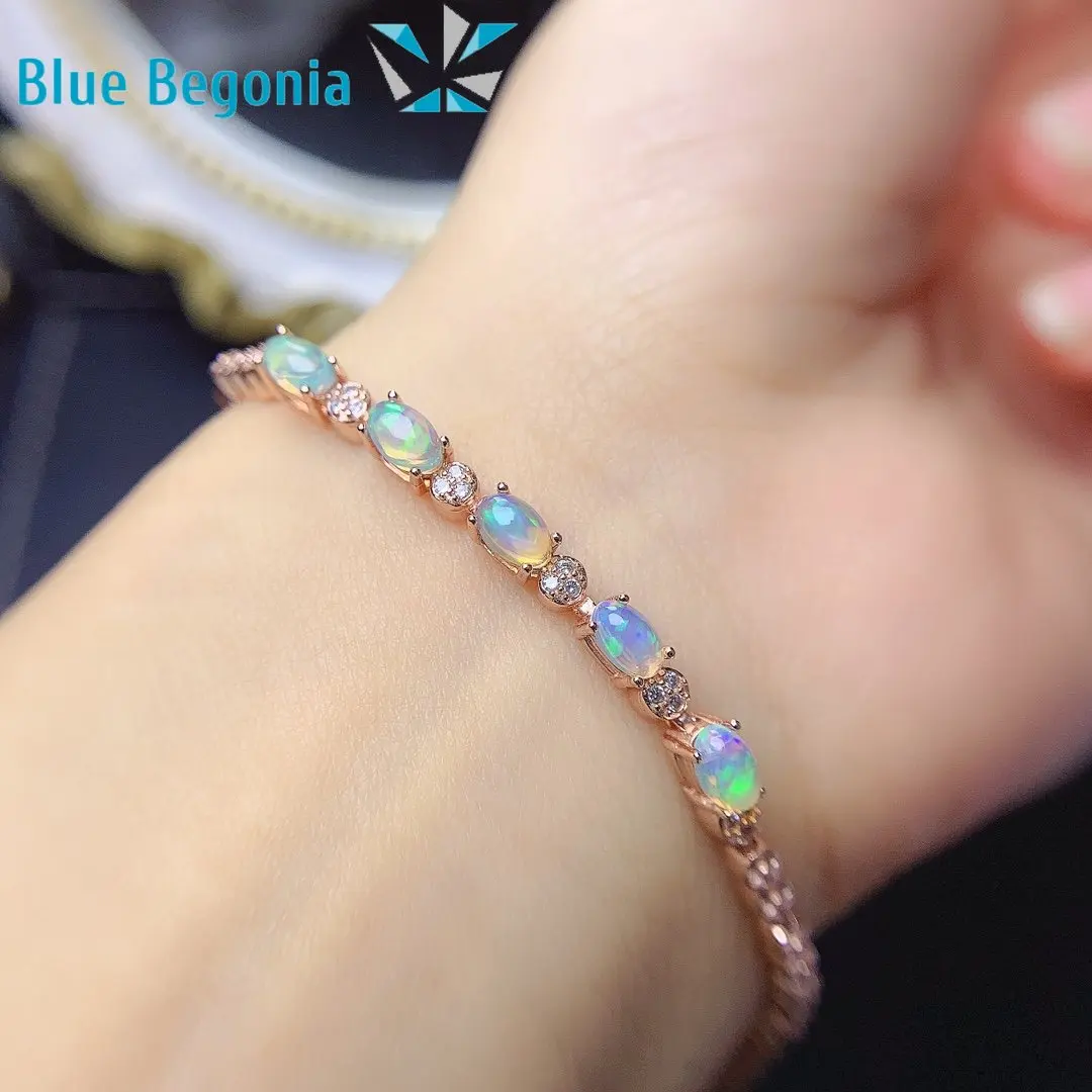 

Natural Opal Bracelet 925 Sterling Silver 5pcs 3*5mm Gemstone Bracelets for Women Engagement Wedding Jewelry Gifts