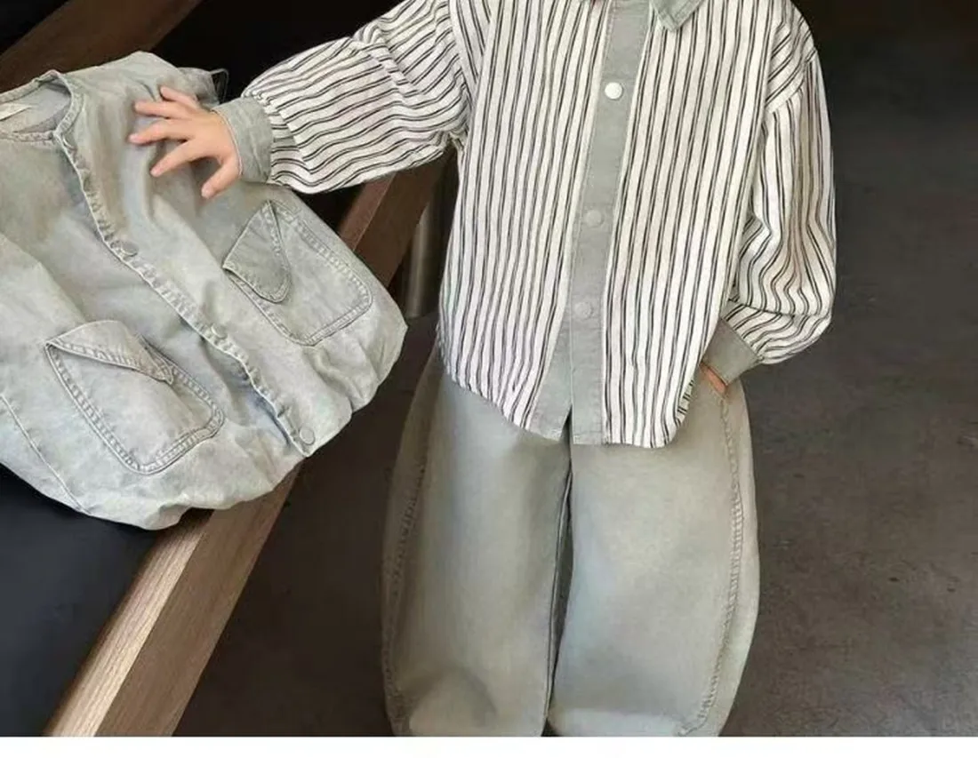 

Boys' Spring and Autumn Set New Children's Long Sleeve Shirt+Vest Pants 3-Piece Set 2 4 6 8 Y