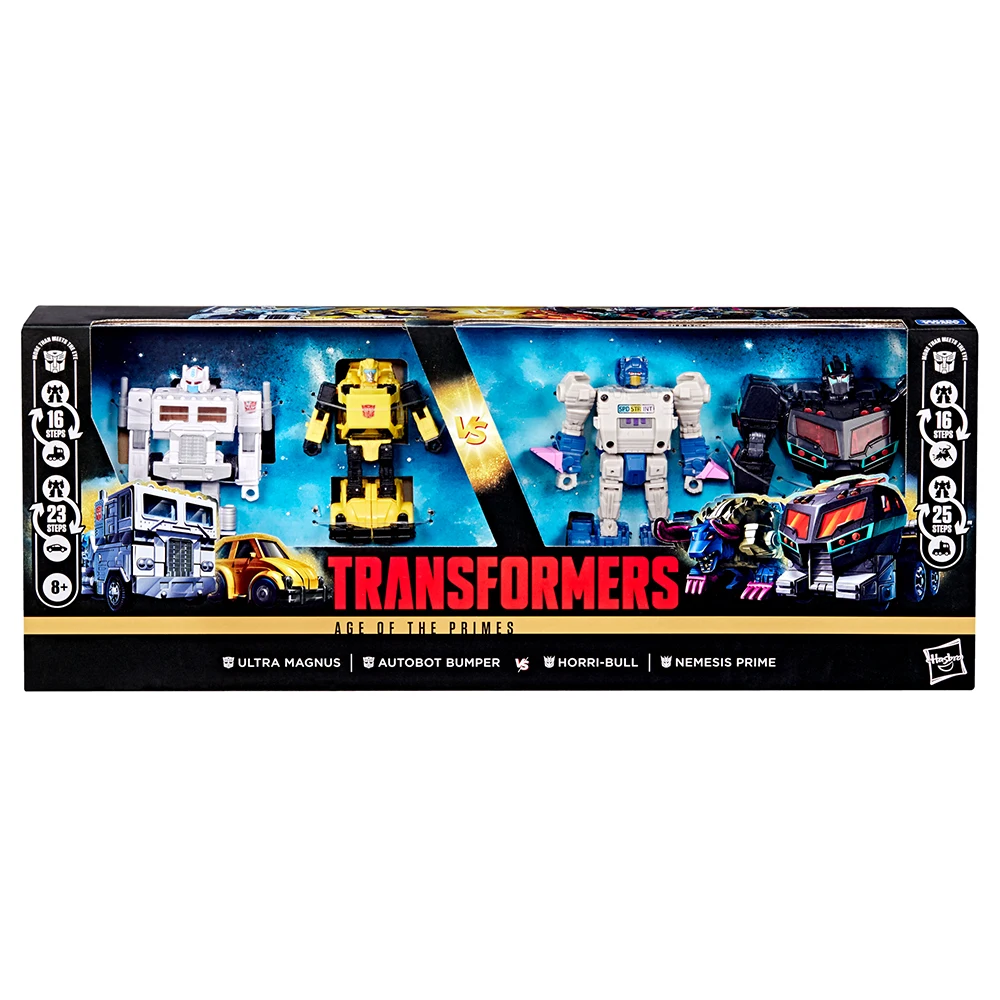 [Em estoque] Hasbro Transformers Age of the Primes Action Figure Conjunto de 4 (Ultra Magnus, Bumper, Horri-Bull e Nemesis Prime)
