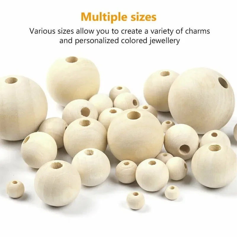 10/50/100/500pcs Natural Wood Beads Large Hole Wooden Beads Pearl Lead-Free Balls For Macrame Jewelry Charms Crafts 8-20mm