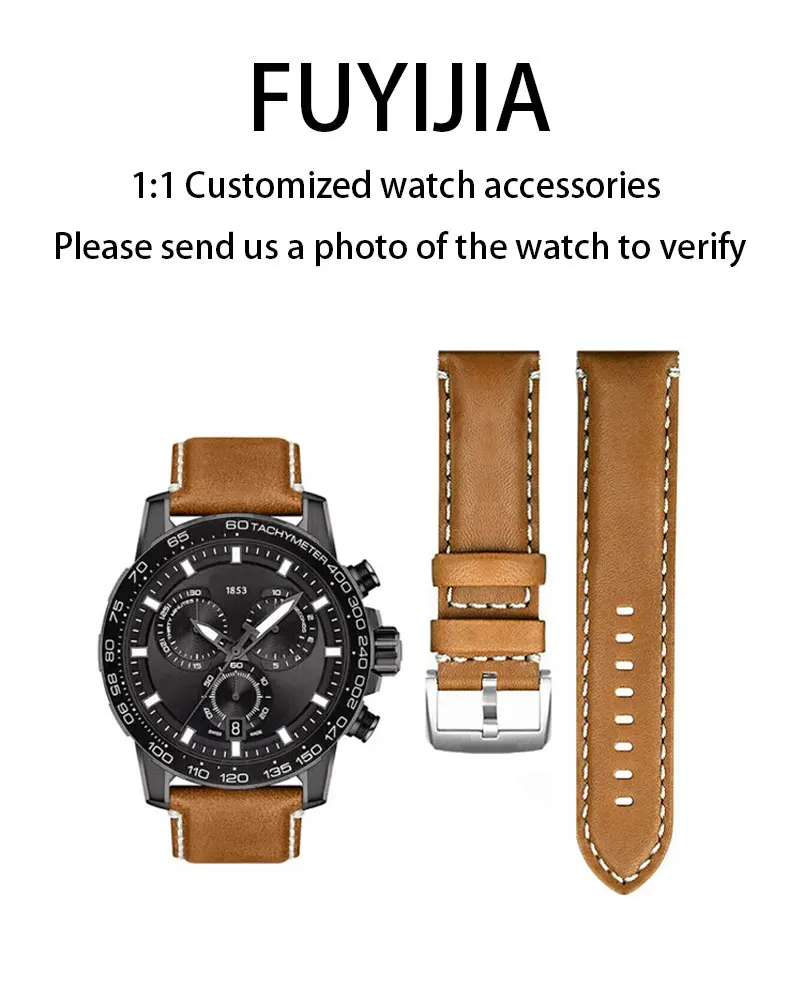 

FUYIJIA Men Custom T-SPORT T125 Original Watchband 22*22mm Waterproof Cowhide Strap 316L Stainless Steel Pin Buckle Leather Belt