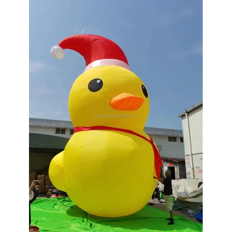 for Giant Cartoon Inflatable Yellow Duck Christmas Hat Large Inflatable Duck Figures for Promotion Advertising Wholesale