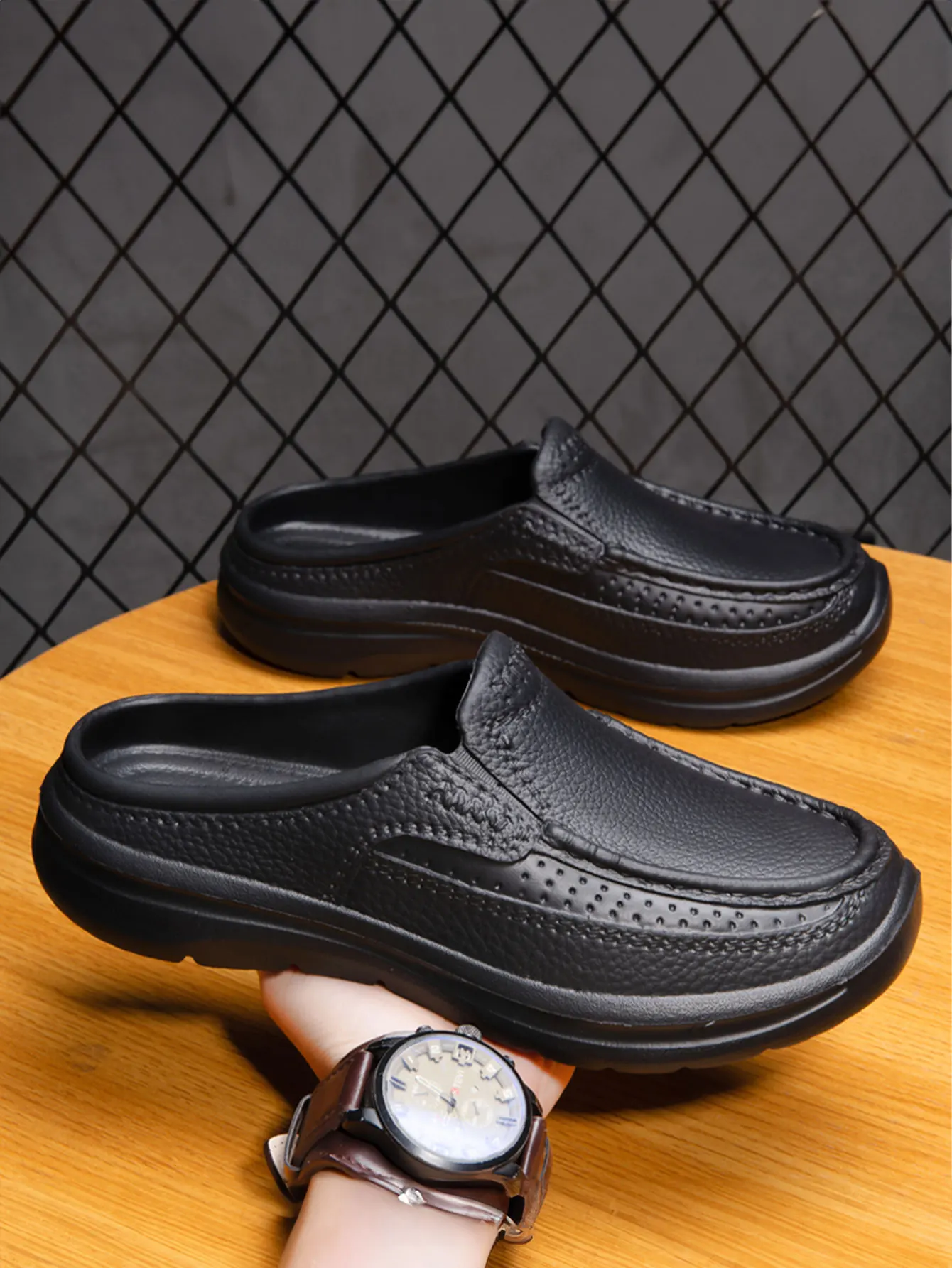 Men's half slippers, Baotou men's style, office driving without heels, lazy people's non slip slippers, chef's work shoes