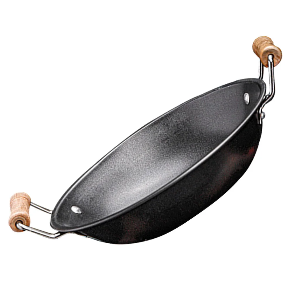 

Small Camping Cooking Stainless Steel Pans Household Dry Wok for Stove Outdoor Cookware Wooden Griddle