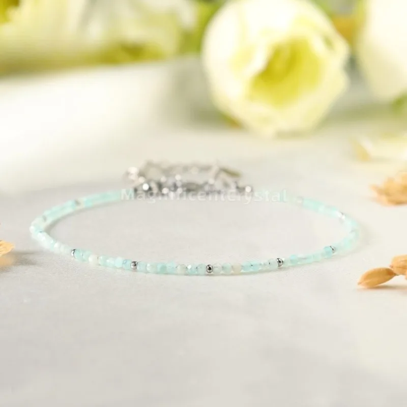High-end Larimar stone bracelet, hand-beaded, Bohemian-style healing accessory, throat chakra gift