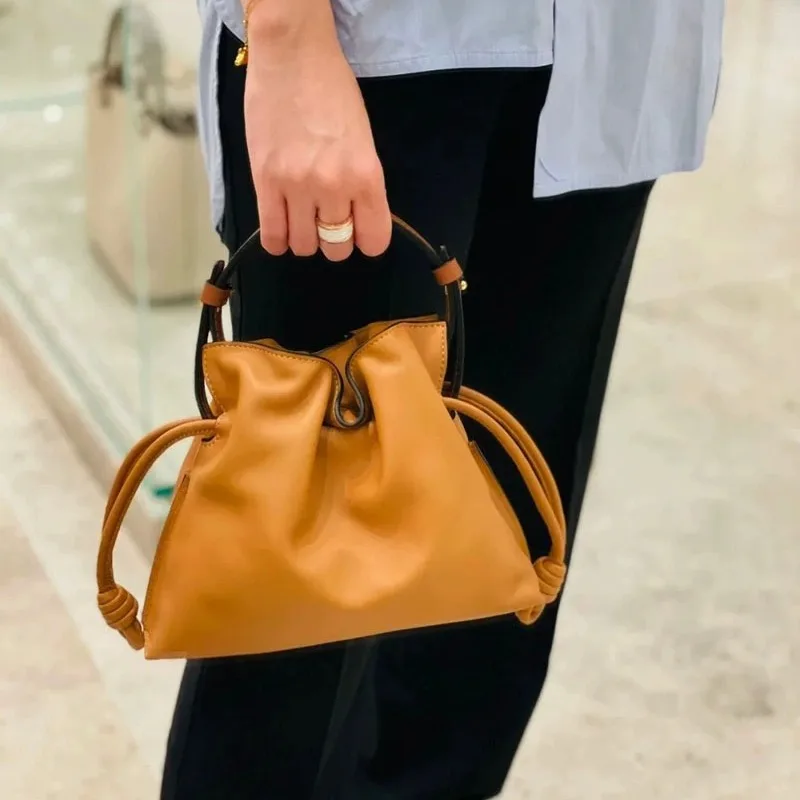 

Lo Women Genuine Leather Drawstring Bucket Bag Mini Soft Cloud Purse Crossbody Shoulder Bag Casual Small Pouch Handbag