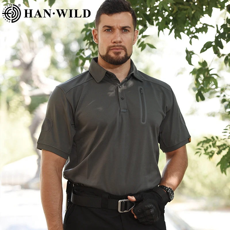 HAN WILD Polo Shirt Men Short Sleeve Sports Shirt Golf Tennis T-Shirt Camping T Shirt Hunting Hiking Tactical Lapel T Shirt