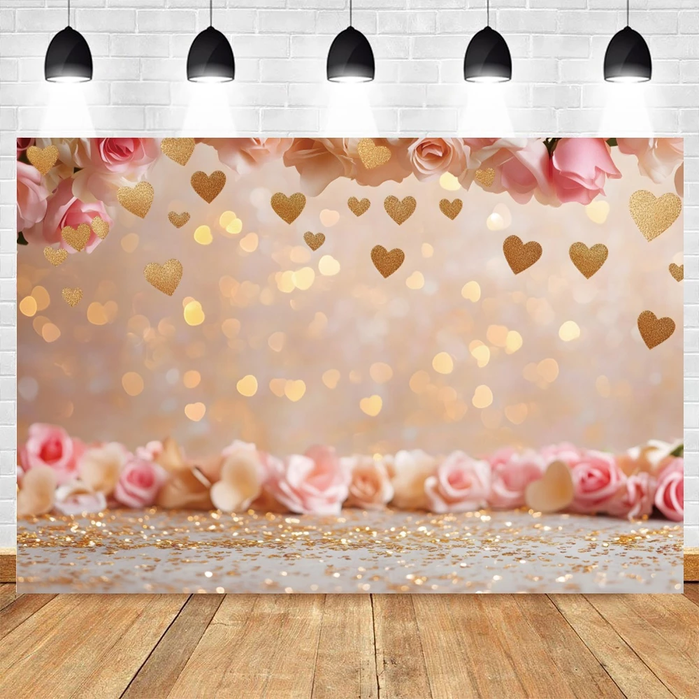 Glitter February 14th Party Backdrop Shiny Spots Love Heart Ballloon Valentine's Day Photography Background Photostudio Supplies