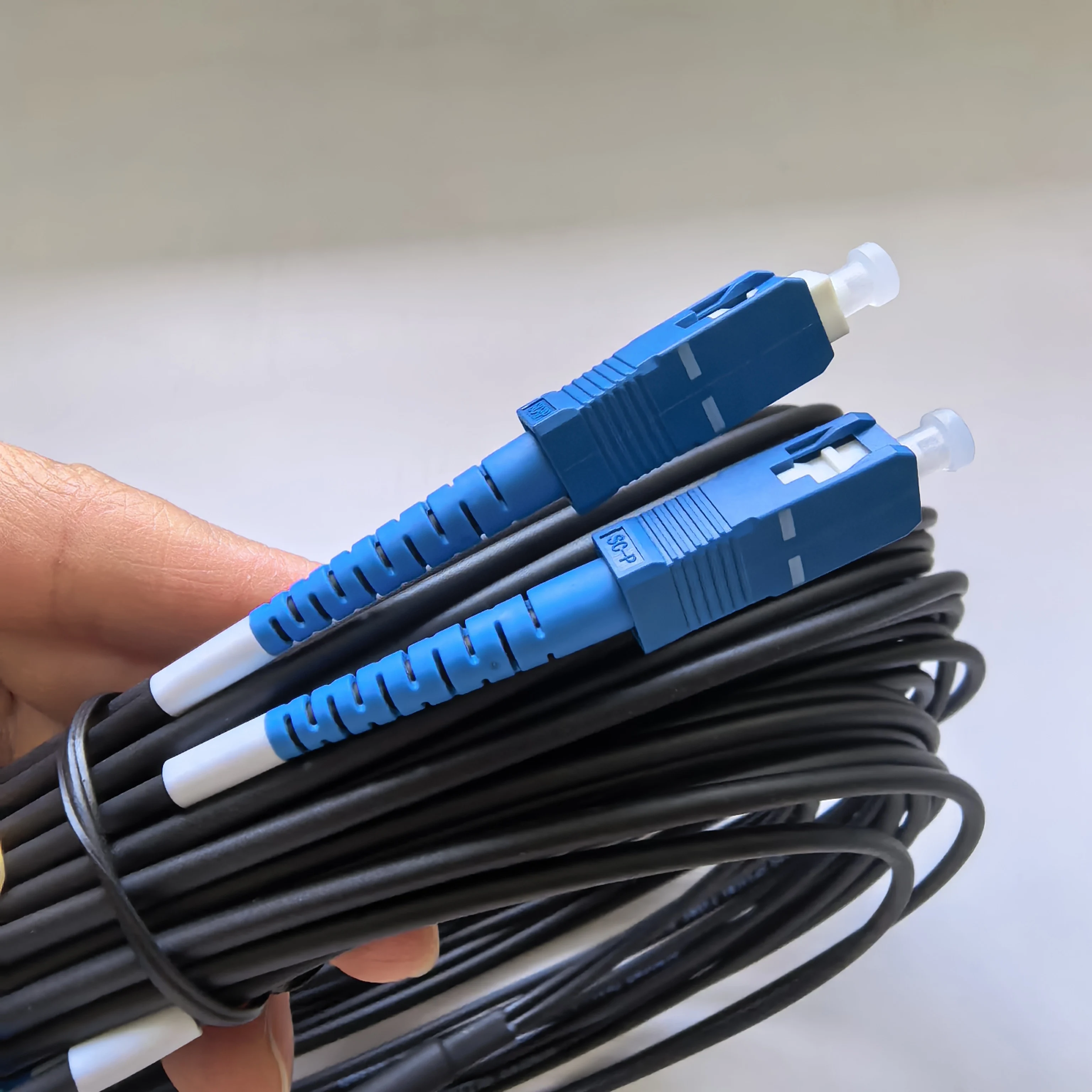 1000m Outdoor fiber optic cable,TPU Armored Patch cord,Single mode 2 Cores, LC/SC UPC with PCD380 Reel,With connector cover