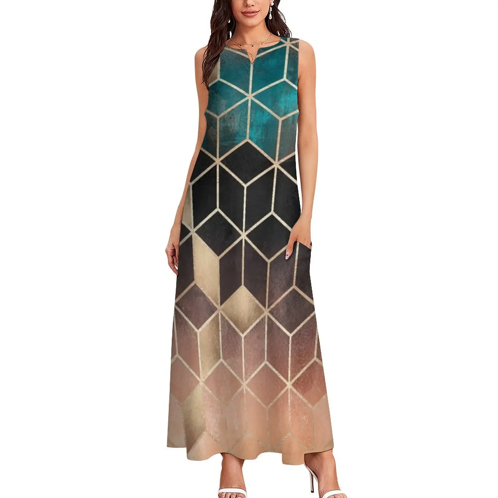 Ombre Dream Cubes Long Dress Dresses gala summer dress daily Woman fashion elegant dress