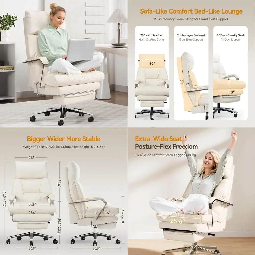 

«Эгономичное кожаное офисное кресло с высокой спинкой, регулируемым сиденьем и подставкой для ног для удобного домашнего использования».