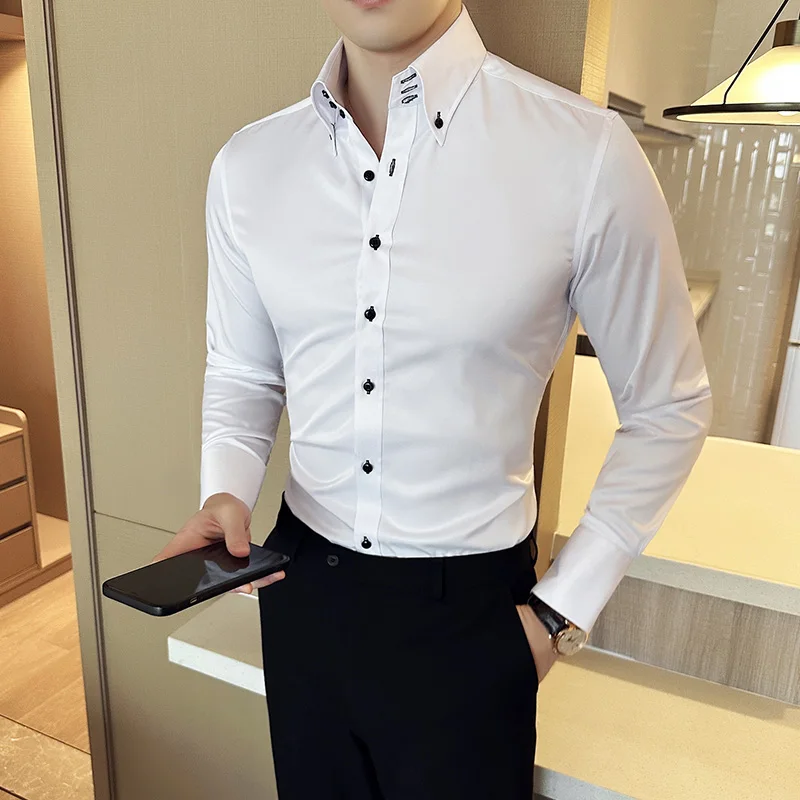 Men High Quality Business Long Sleeve Shirts Brand Clothing Male Slim Fit Office Dress Shirts New Style Men\'s Casual Shirt 4XL-M