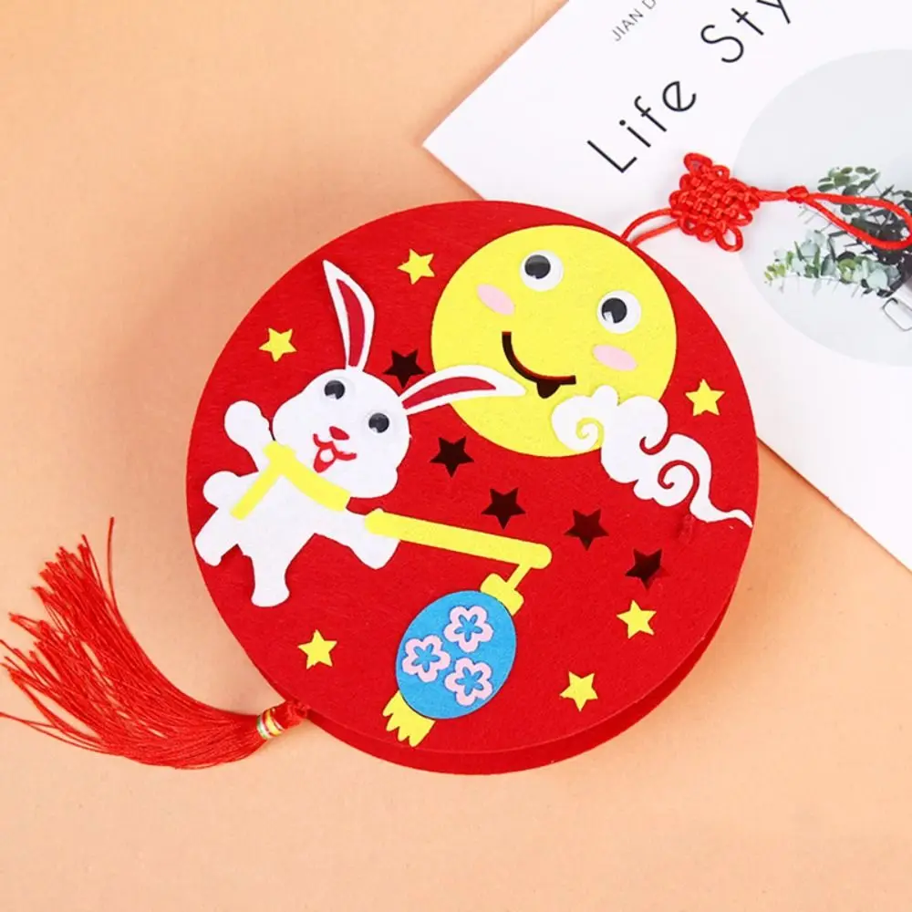 Linterna de mano brillante de tela no tejida Mooncake luminosa para niños DIY linterna de mediados de otoño bendiciones portátiles