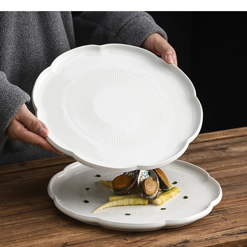 

Керамическая обеденная тарелка в форме цветка, ужин, стейк, ресторан, еда, кухонная посуда, десертная посуда