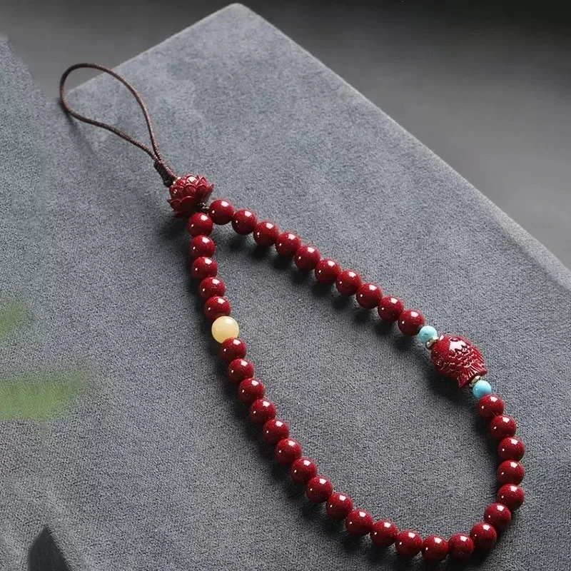 Real Cinnabar Mobile Phone Pendant Bracelets Amulet Natural Jewelry Bangle Talismans Vintage Accessories Carved Gemstone Gifts