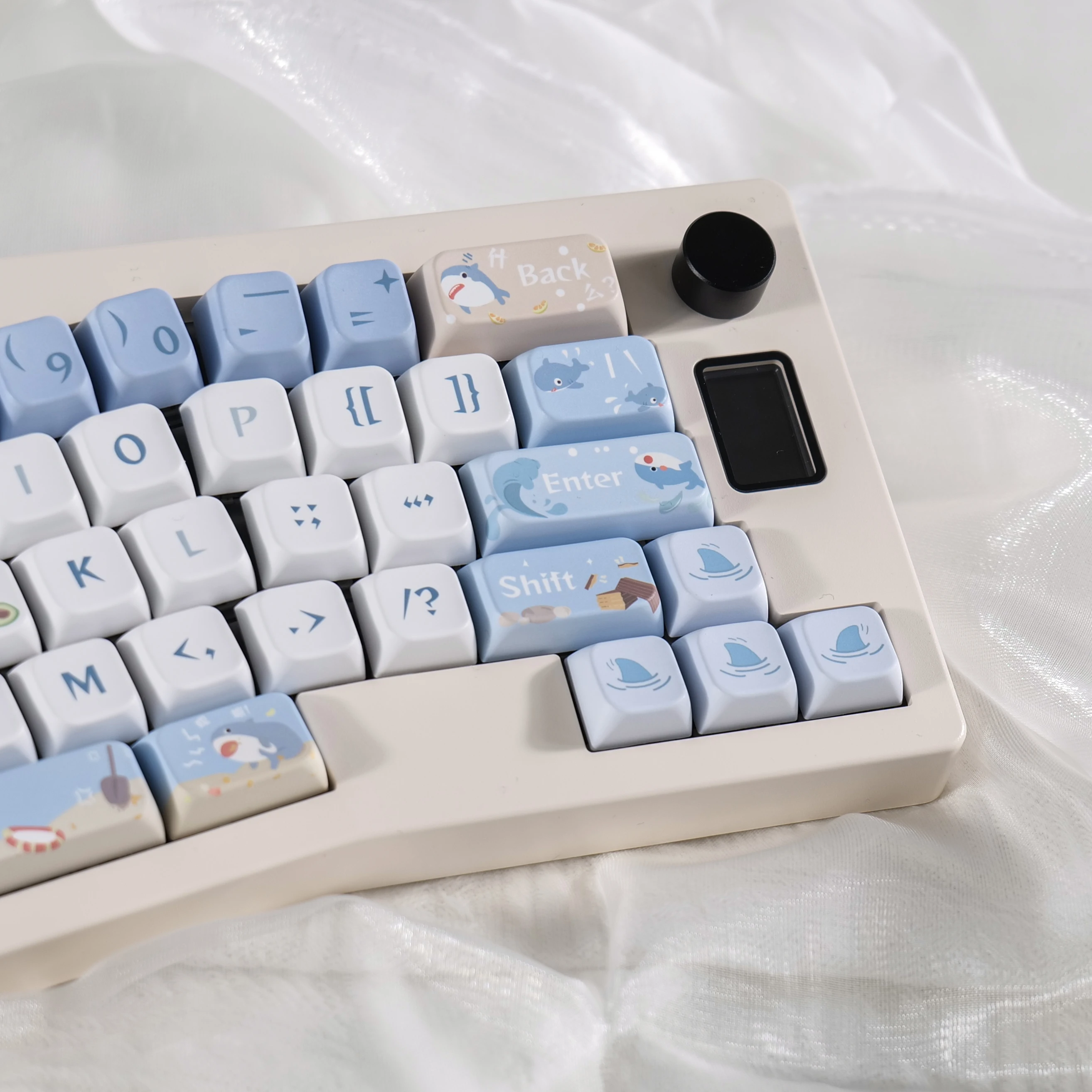 143 Keys Cartoon Shark Keycaps MDA Profile PBT Sublimation Mechanical Keyborad Key Caps Hi75 VGN Cream Blue Cute Keycap