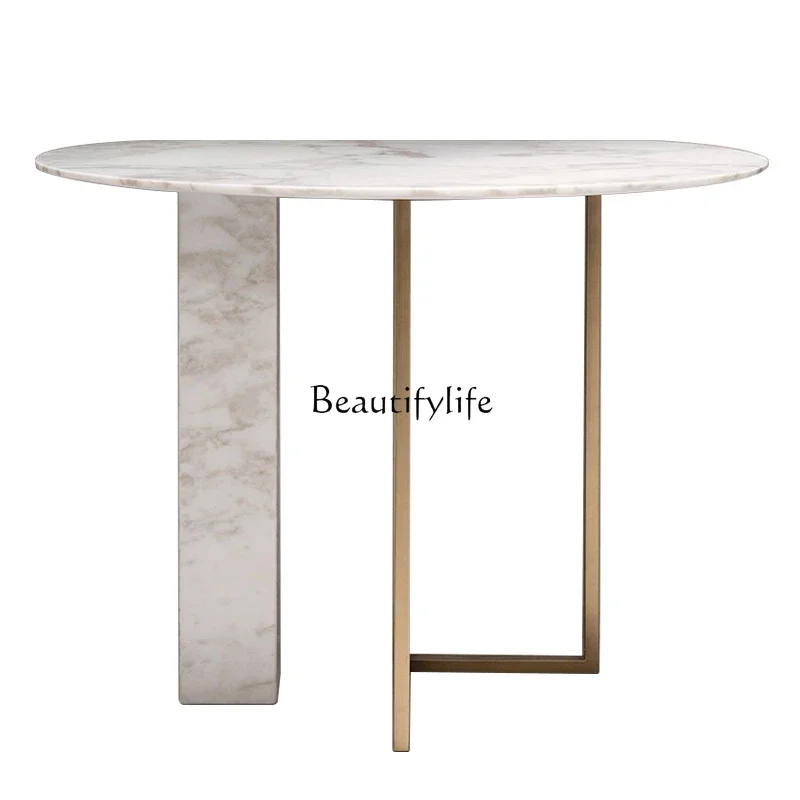 

ls 04Modern minimalist semi-round entrance table, stainless steel marble decorative table