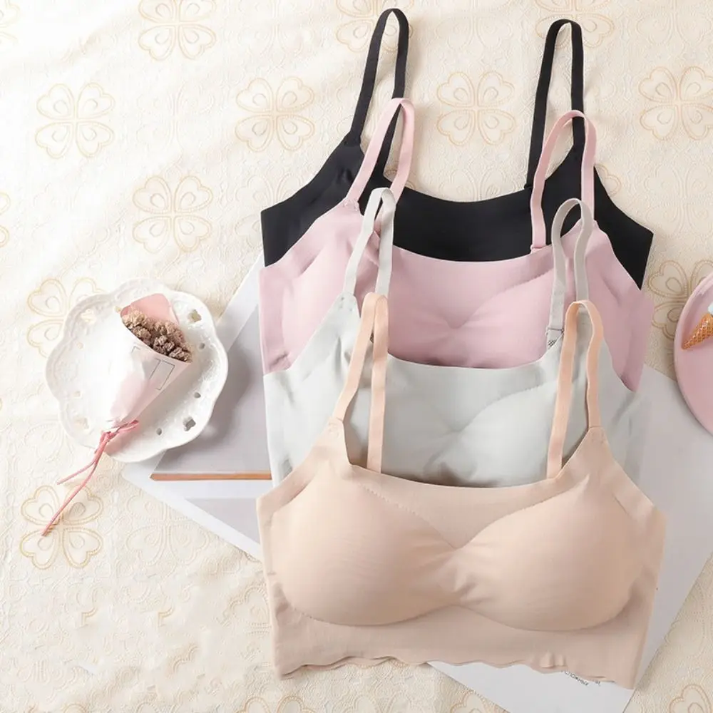 Sutiã de seda gelado sem fio com almofada para mulheres, tops finos com colete de cinto, sutiã push up ultrafino, sem costura, casual, costas bonitas, tops femininos