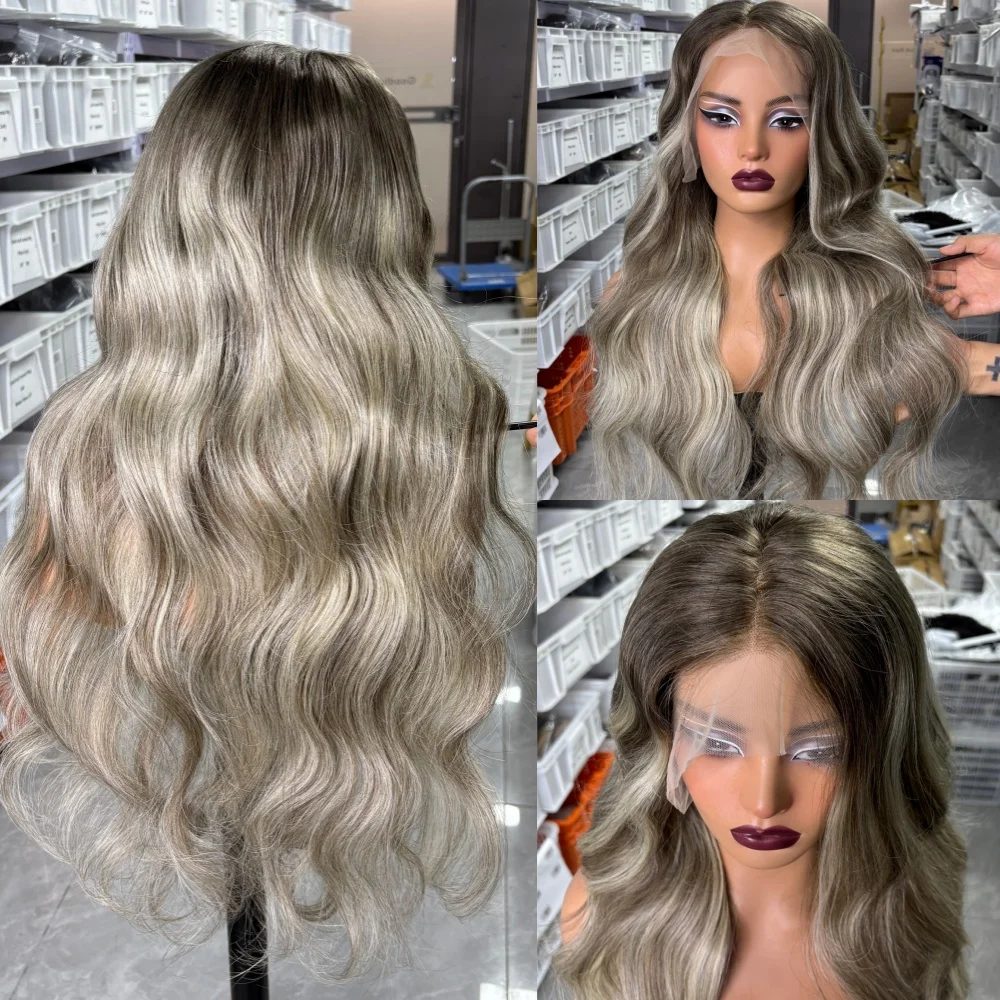 

Пепельно-русый парик Ombre Body Wave 13x6 Lace Front Blonde Парик из натуральных волос Бесклеевые парики Бразильские волосы Remy для женщин Millionaire Queen