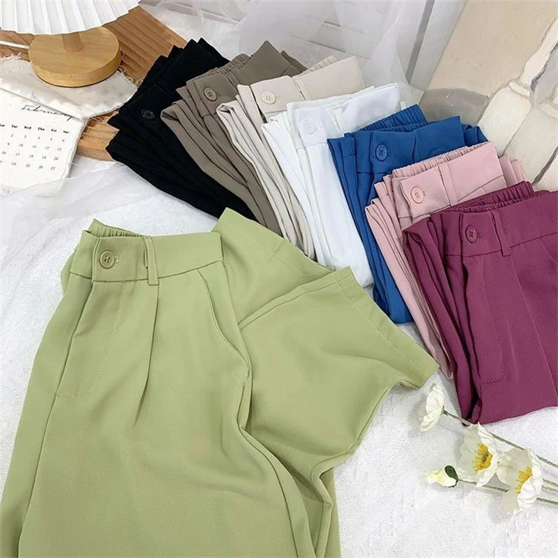 Vintage Multicolor Straight Pants Women High Waist Solid Casual Chic Trousers Female Korean Spring Summer Office Lady Suit Pants