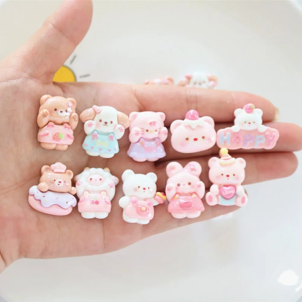 10pcs Mini Kawaii Cute Fake Animal Bear Rbbit Flat Back Cabochons Scrapbook Diy  Party Hairpin Accessories Home Decoration Craft