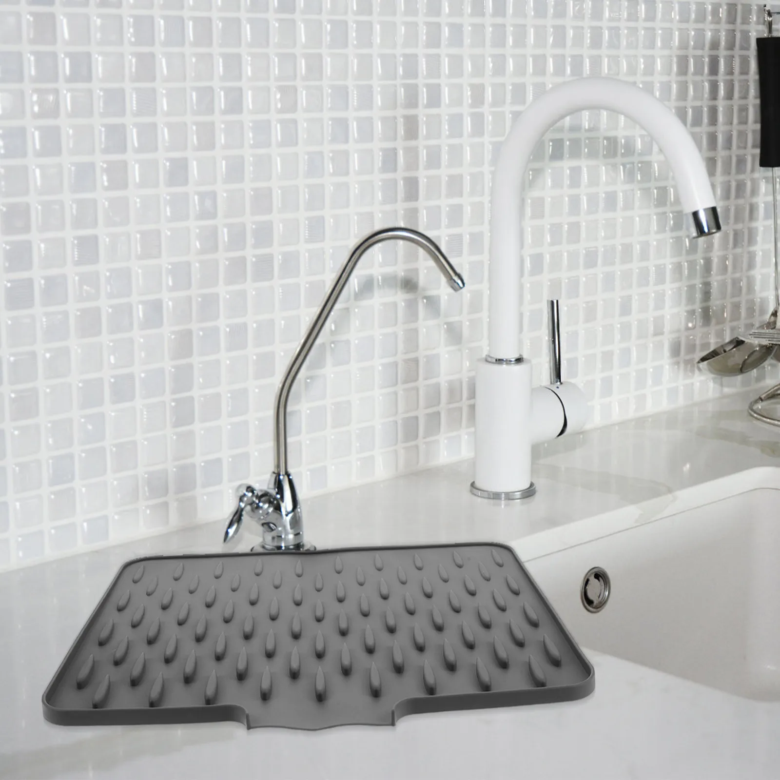 Silicone Kitchen Counter Drying Mat Grey Non-Slip Drain Pad Heat Resistant Dish Drainer Sink Drip Tray Draining Mat for Sink