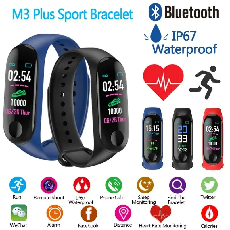 

M3 Plus Smart Running Pedometer: Waterproof Fitness Bracelet with Heart Rate Monitoring, Blood Pressure & Step Tracking