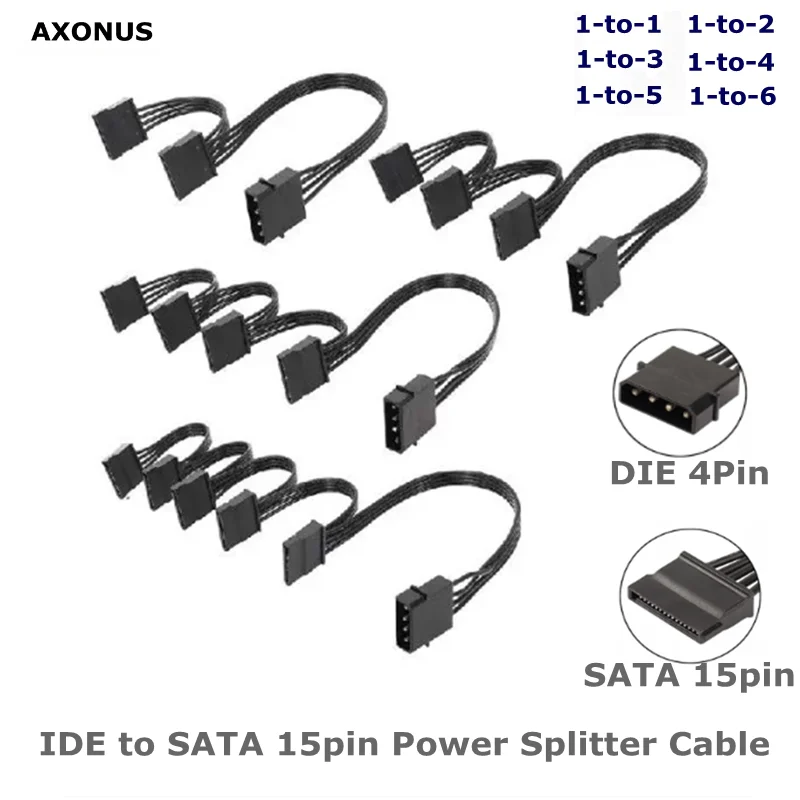 For PC Server Hard Drive IDE LP4 4 Pin 1 to 1/2/3/4/5/6×15 Pin SATA Female Splitter Supply Adapter Converter Cable
