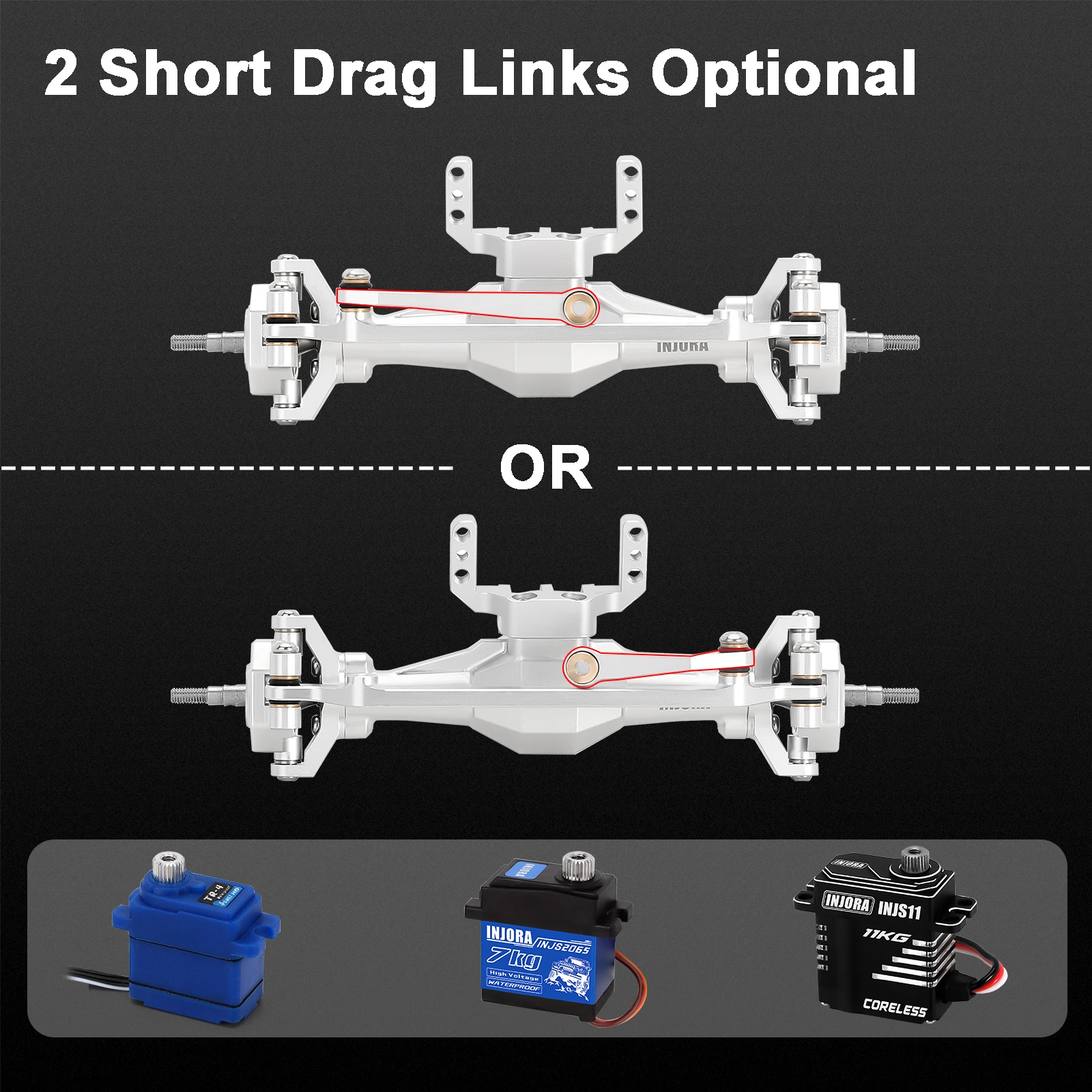 INJORA +4mm Diamond Axles with Lay Down Servo Mount & Links for 1/18 RC Crawler TRX4M