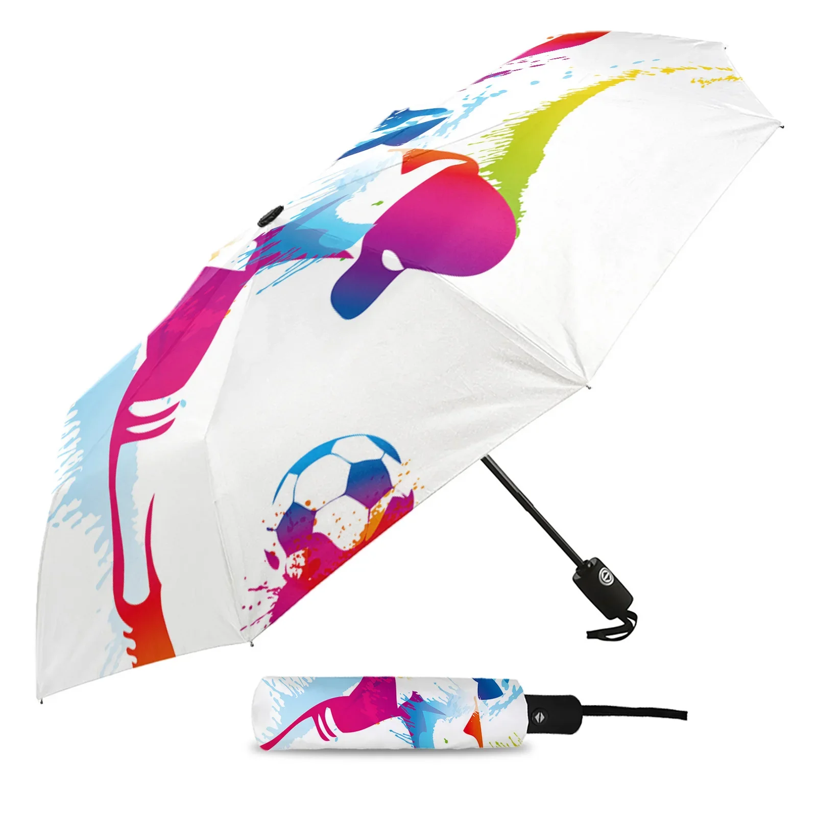 Soccer Player Automatic Umbrella Folding Umbrella Outdoor Printed Rain Umbrella for Women Kids Parasol