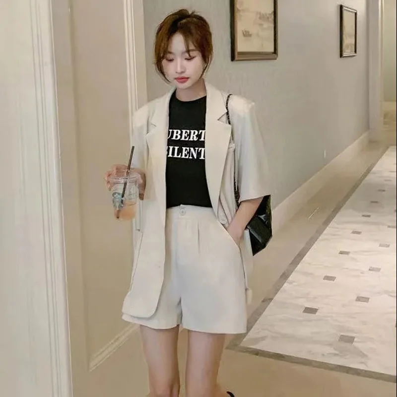 Summer Fashion Thin Solid Suit Sets for Women Korean New Casual Cardigan Suits Jacket+Shorts Two-Piece Western-style Clothes