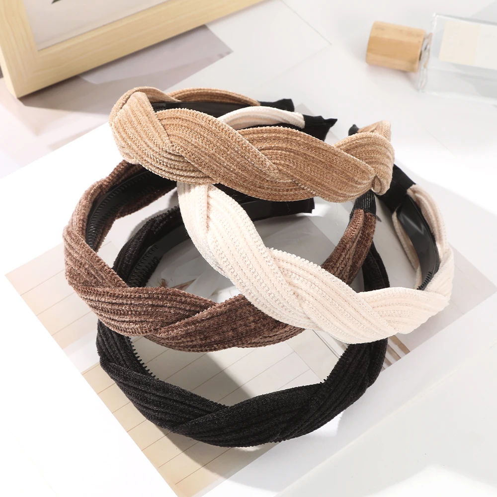 Brown Twist Cross Hair Bands Hair Hoop Girls Stripe Winter Bezel Headbands For Women Fashion Hair Accessories Korean Headwear