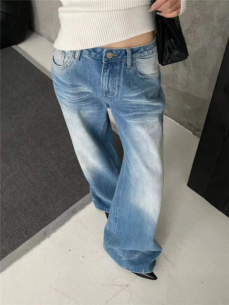 

American Retro Street Loose Wide Leg Blue Jeans Women's Extended Floor-Length Pants Slimming High Street Fashion Summer