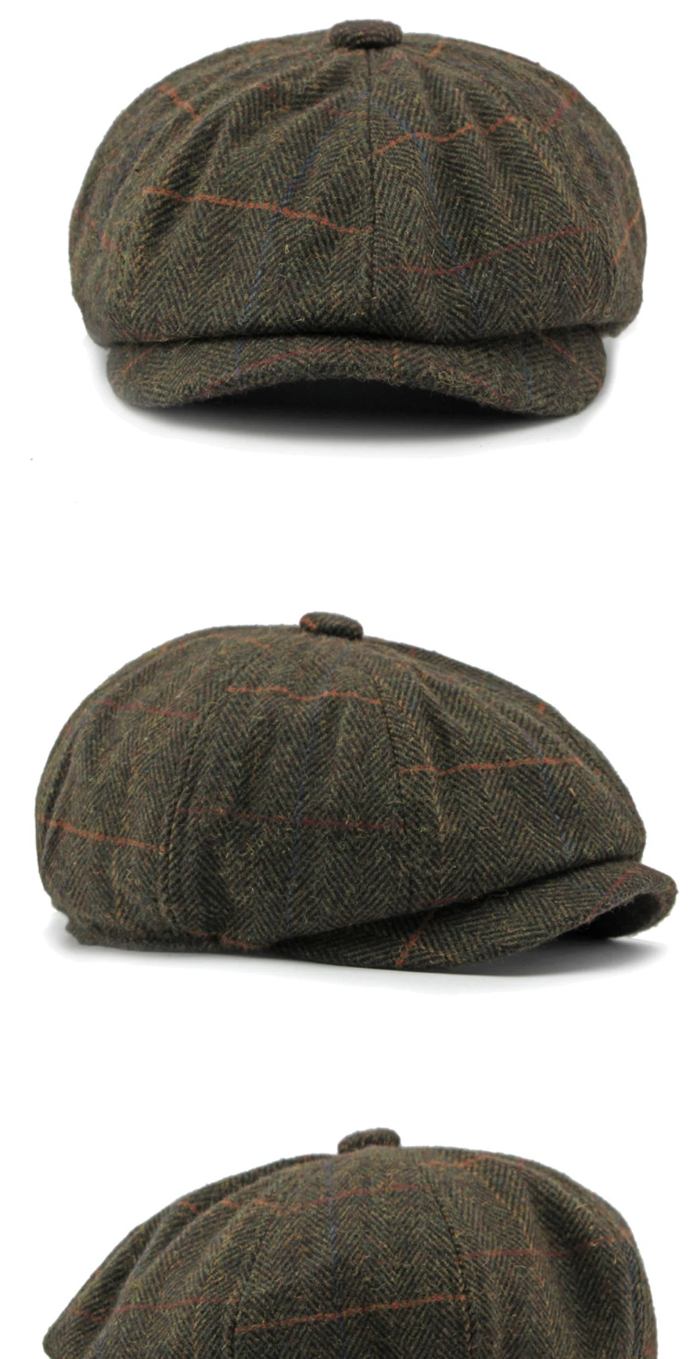 HT4255 Baskenmützen für Männer und Frauen, Retro-Künstler-Malermütze, karierte achteckige Ivy-Flachmütze für Herren und Damen, Herbst-Winter-Wollmütze – Detail 7