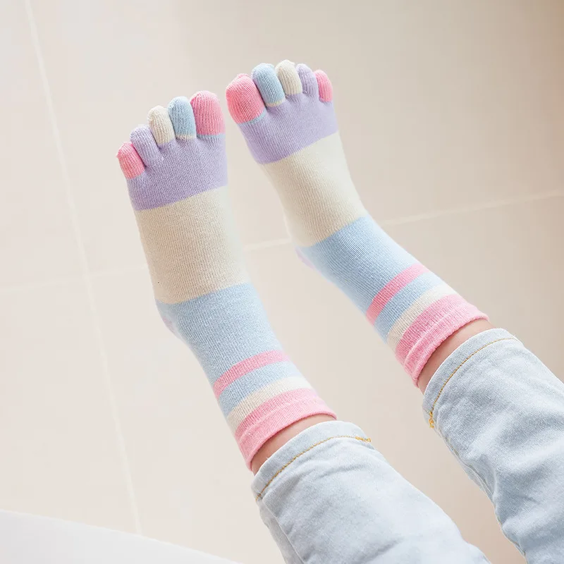 Cute Boys Girls Five Fingers Toe Socks Kids Colorful Stripe Cotton Short Socks Split Thumb Toe Socks for Children Spring Autumn