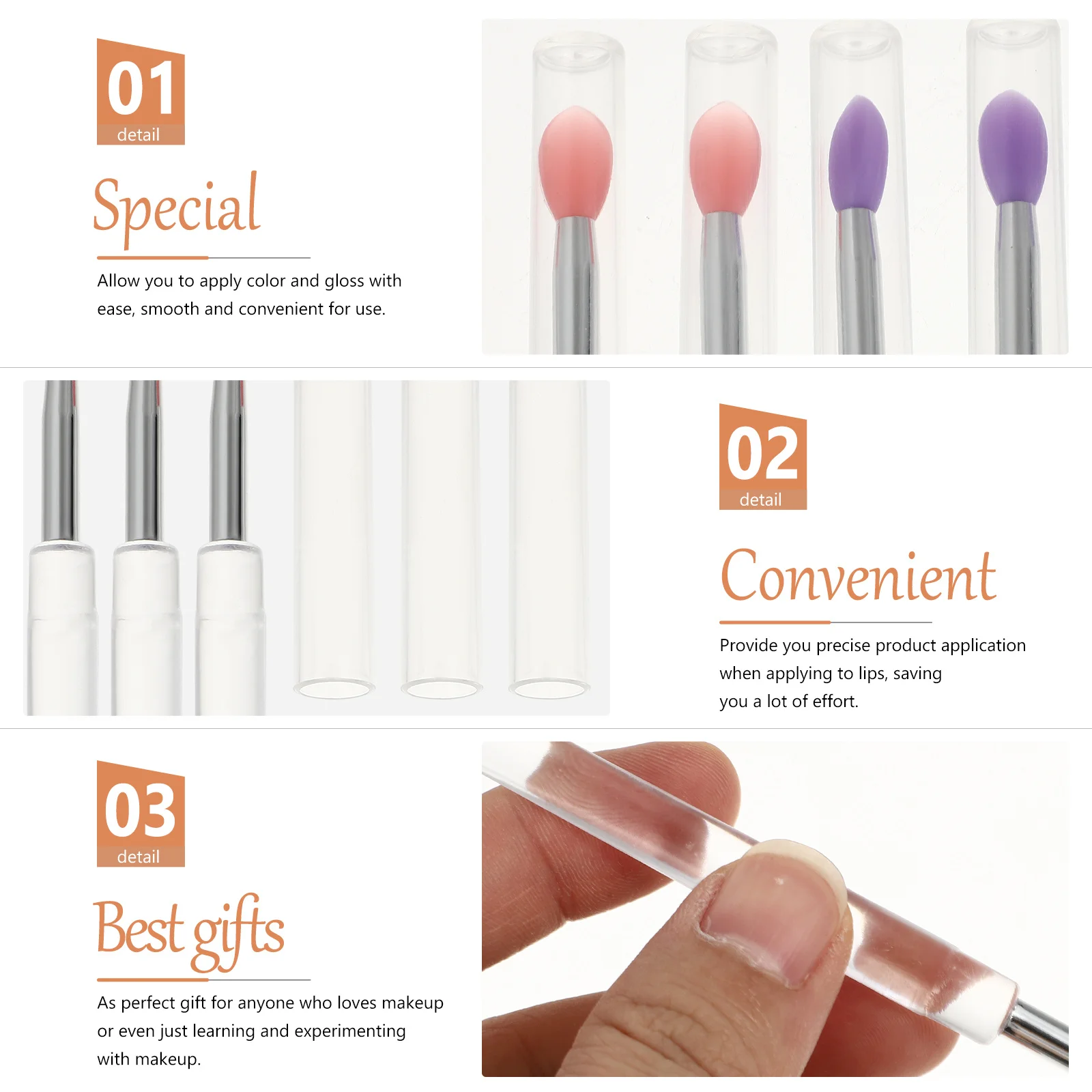 Aplicadores de máscara de labios de silicona, pinceles para sombra de ojos, juego de aplicadores de maquillaje portátiles con tapa, mango firme para labios y ojos precisos, 8 Uds.