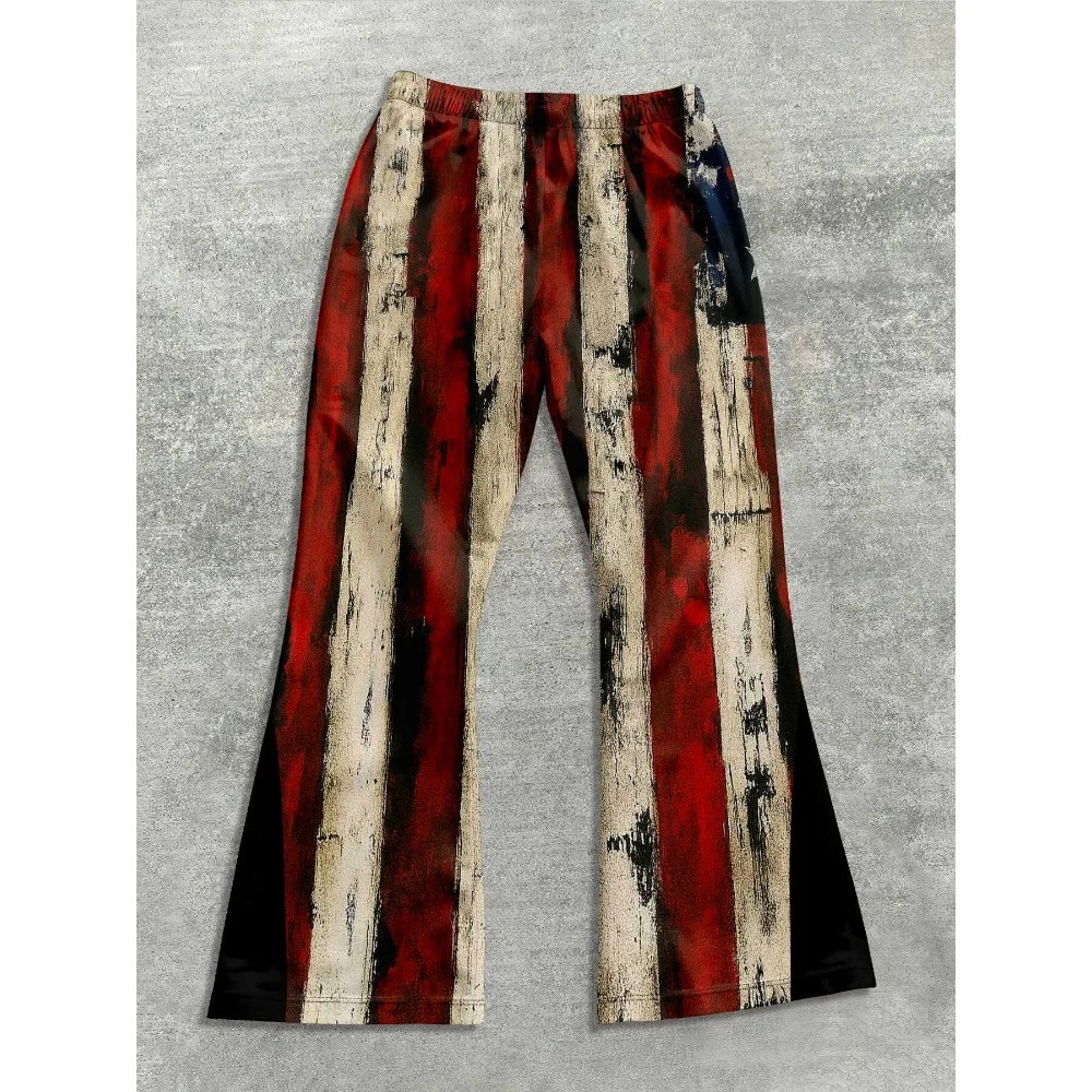 Men's Casual Street Style Trendy Cross Print Fashionable Slightly Flared Black and White Color-Block Design Sweatpants Men Pants