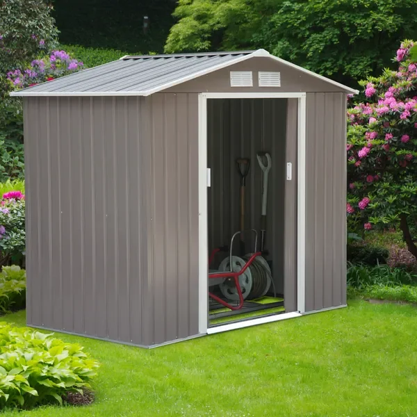 

Металлический садовый сарай 4' x 7' с наклонной крышей - серый и белый